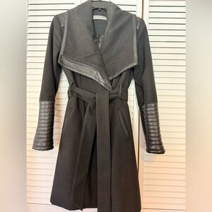 Bagatelle Aurora Black Wool Trench Coat with Vegan Leather Trim